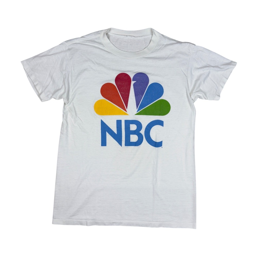 Vtg NBC Peacock Logo T-Shirt Men's Medium‎ White 80s 90s Single Stitch TV Tee